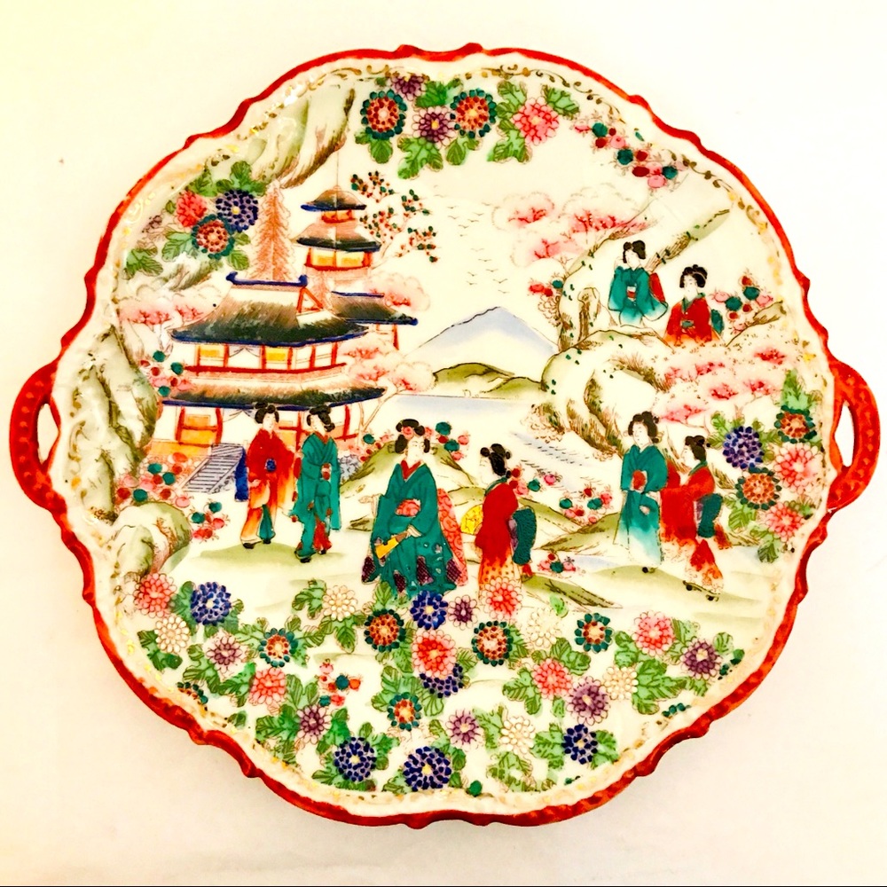 Japanese Porcelain Hand Painted Moriage Trey